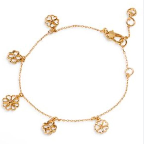NWT New Kate Spade New York Rose Gold Pavé Crystal Flower Charm Bracelet Spring - Picture 1 of 6